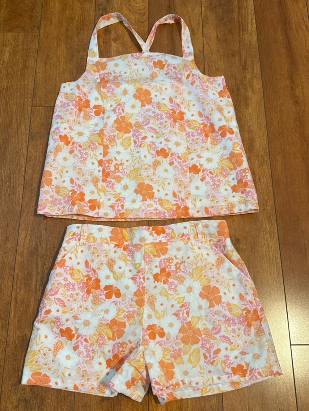 Kids Floral Orange & Pink Set - Tank Top & Shorts